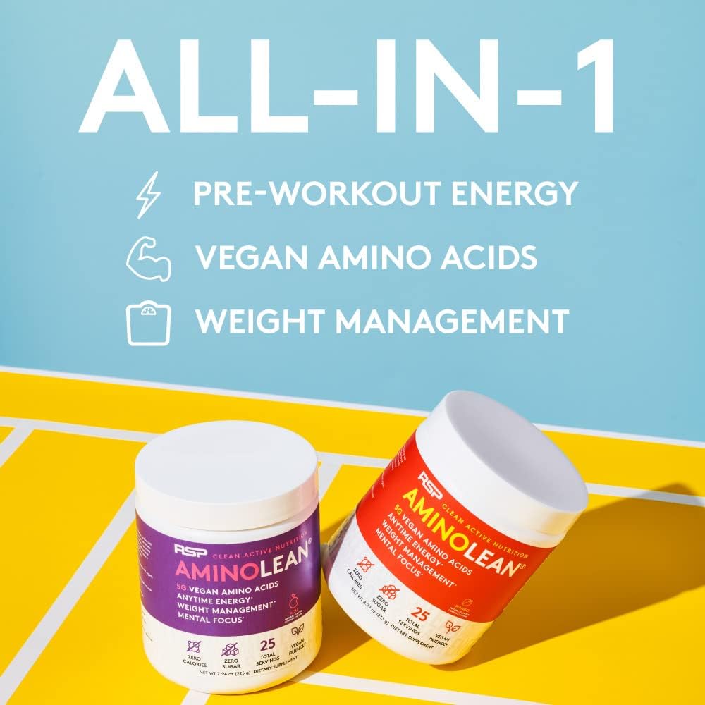 AminoLean Natural Pre Workout Powder - Vegan BCAAs for Weight Management - Acai Flavor - 25 Servings