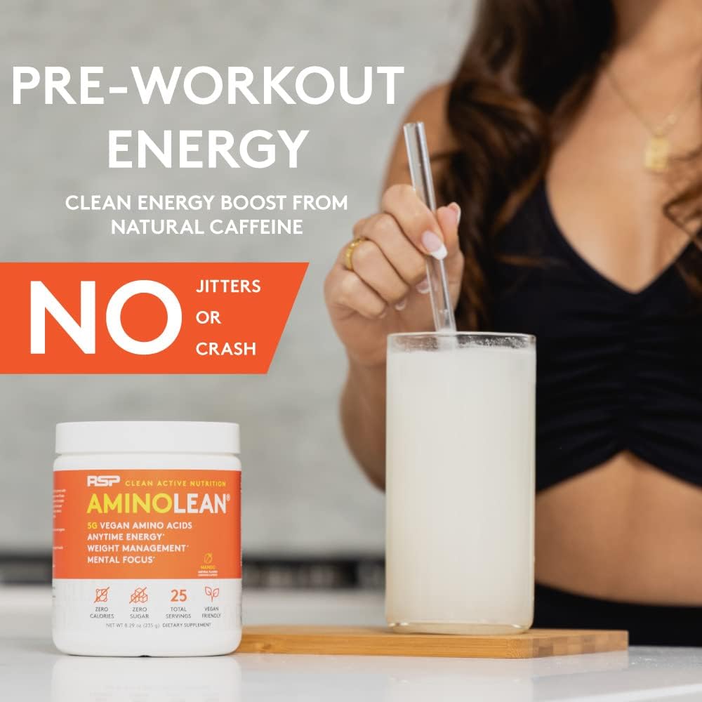 AminoLean Natural Pre Workout Powder - Vegan BCAAs for Weight Management - Acai Flavor - 25 Servings
