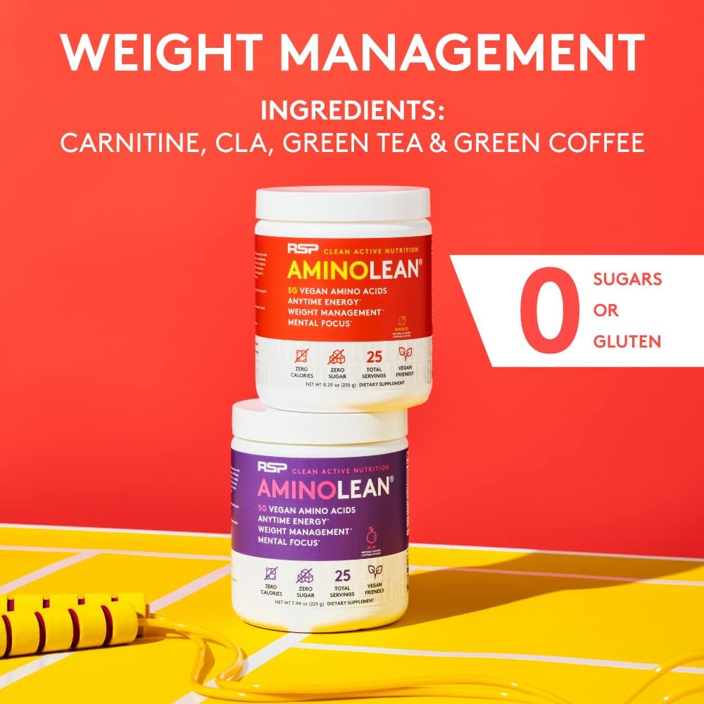 AminoLean Natural Pre Workout Powder - Vegan BCAAs for Weight Management - Acai Flavor - 25 Servings