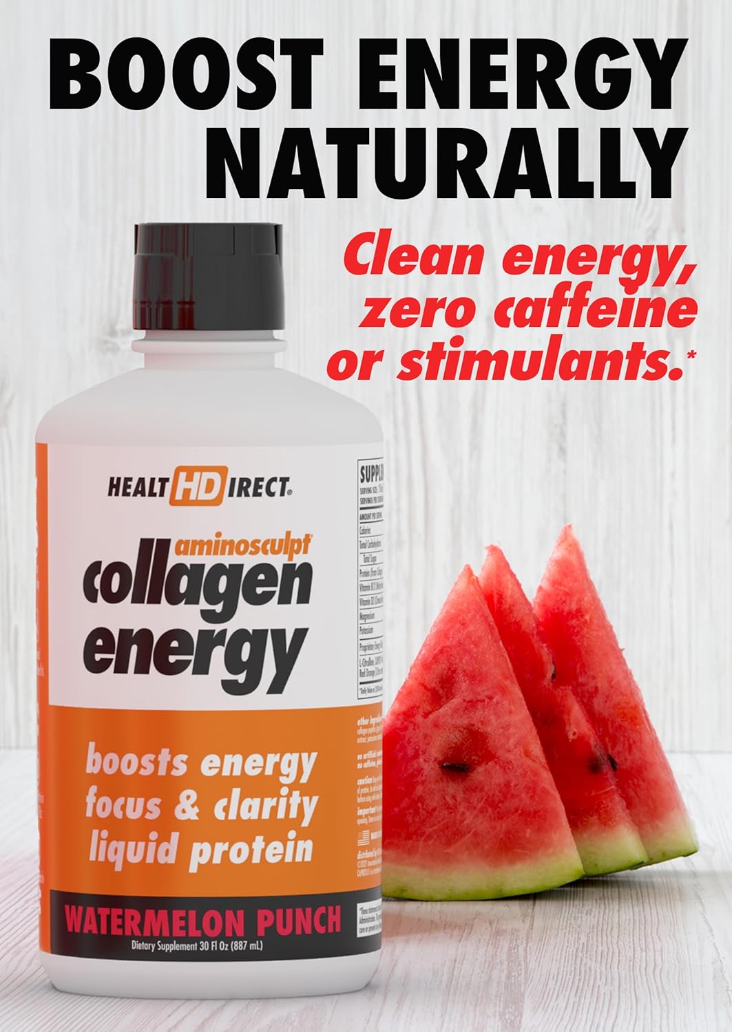 AminoSculpt Collagen Energy Drink, Watermelon Pomegranate Flavor - 15 fl oz Liquid