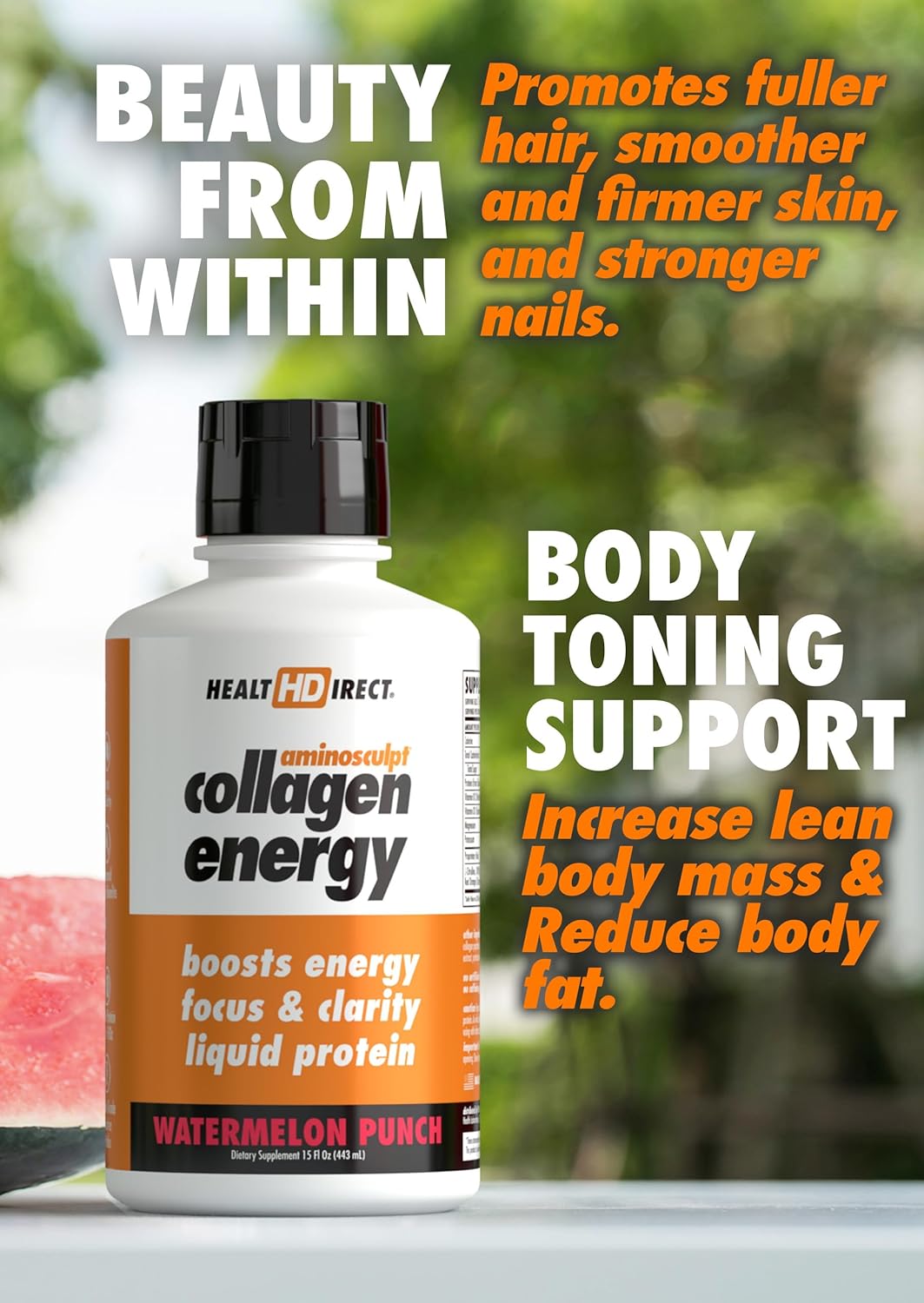 AminoSculpt Collagen Energy Drink, Watermelon Pomegranate Flavor - 15 fl oz Liquid