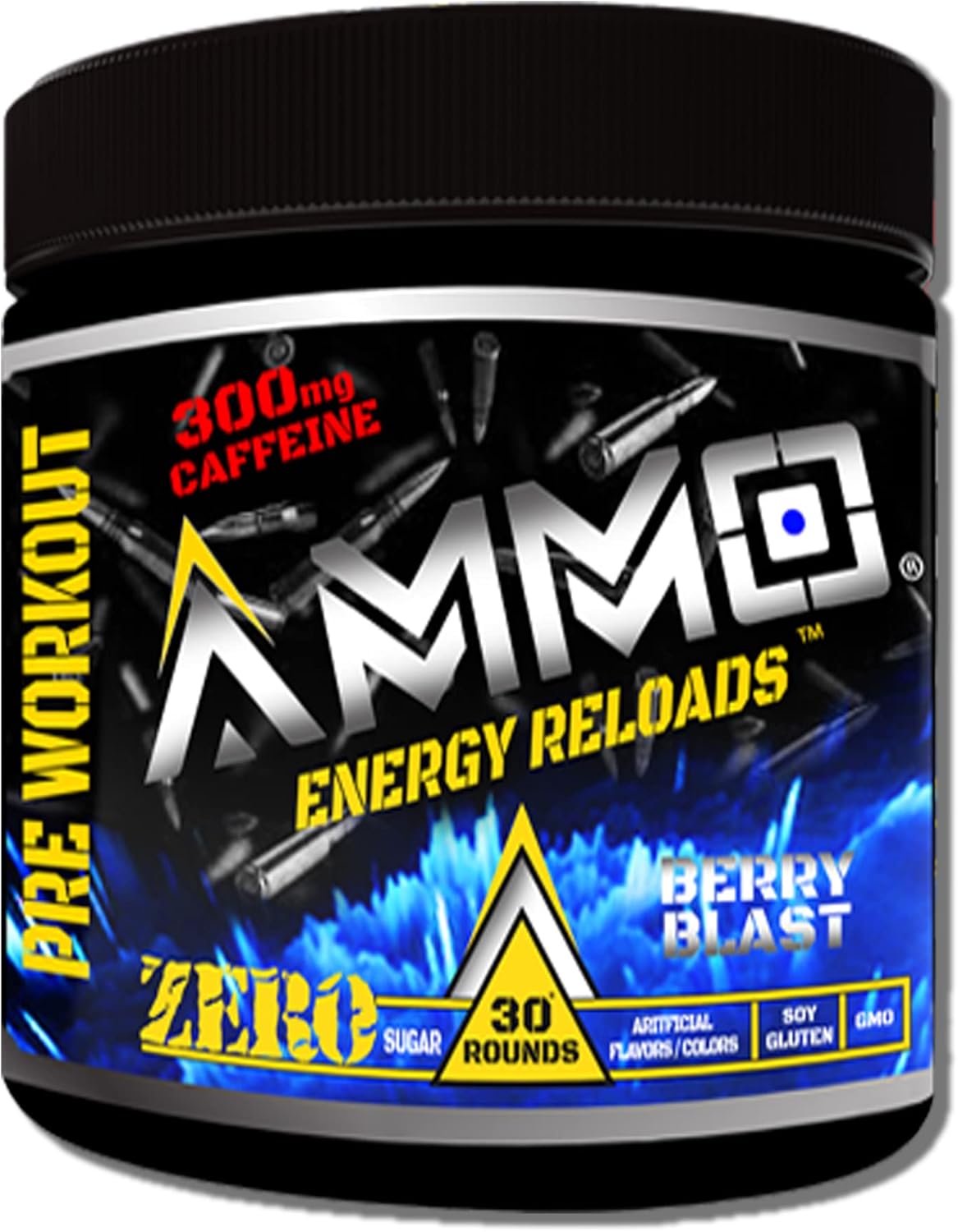 AMMO ® Energy Reloads™ Berry Blast Pre Workout Powder - Zero Sugar, 300mg Caffeine, Vital Aminos, Electrolytes - No Artificial Flavors/Colors