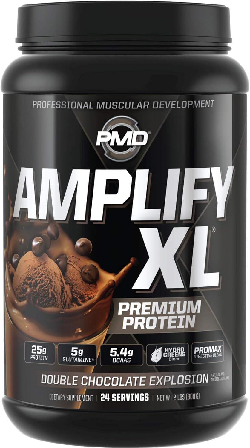 Amplify XL Premium Whey Protein Supplement with Glutamine, Superfood Blend for Muscle Recovery - Double Chocolate Explosion (24 Servings)