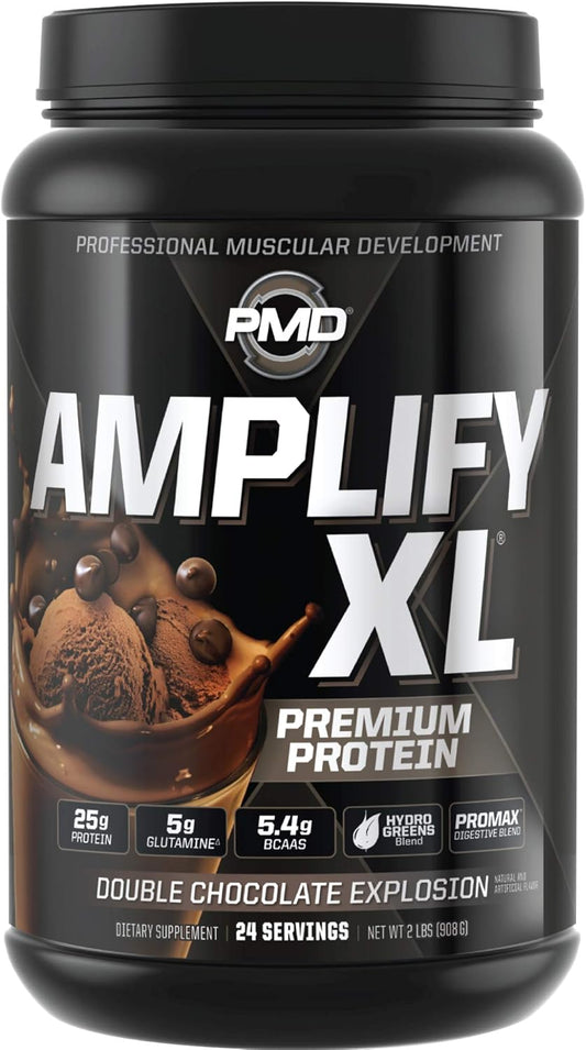 Amplify XL Premium Whey Protein Supplement with Glutamine, Superfood Blend for Muscle Recovery - Double Chocolate Explosion (24 Servings)