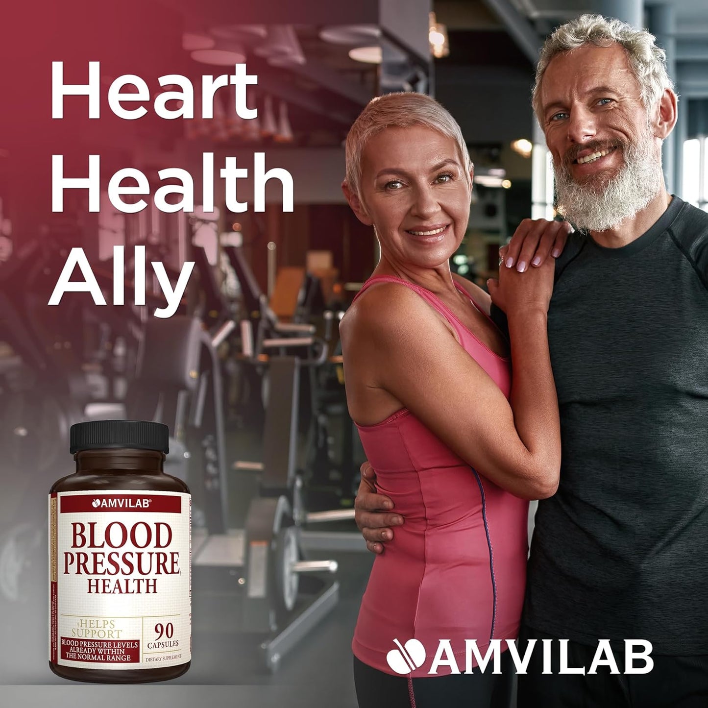 AMVILAB Blood Pressure Support Capsules - Promotes Healthy Heart, Cholesterol, and Cardiovascular Function - Non-GMO & Gluten Free Dietary Supplement - 90 Count