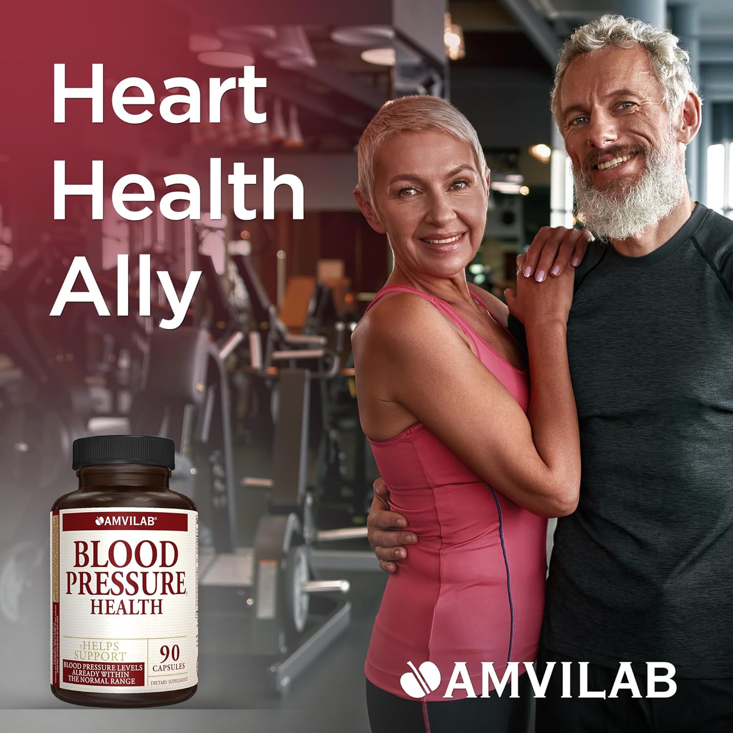 AMVILAB Blood Pressure Support Capsules - Promotes Healthy Heart, Cholesterol, and Cardiovascular Function - Non-GMO & Gluten Free Dietary Supplement - 90 Count