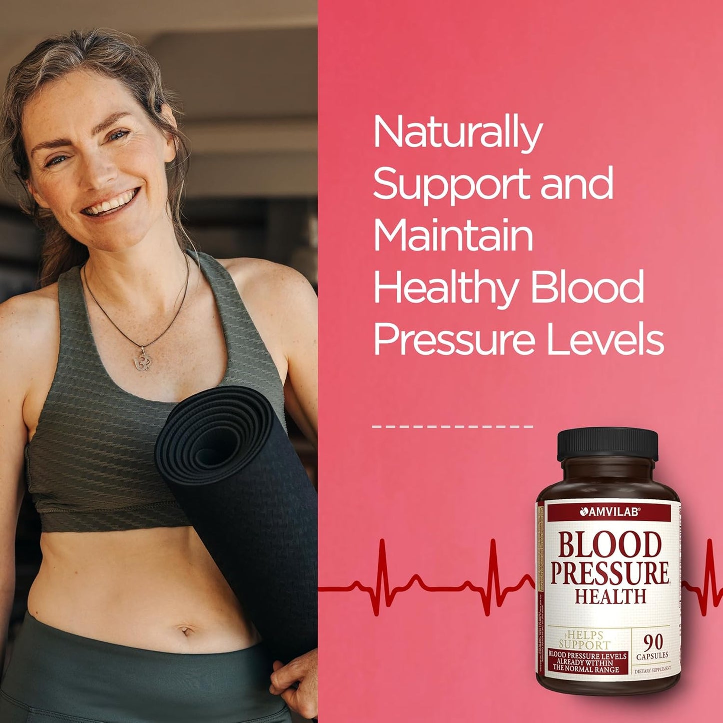 AMVILAB Blood Pressure Support Capsules - Promotes Healthy Heart, Cholesterol, and Cardiovascular Function - Non-GMO & Gluten Free Dietary Supplement - 90 Count