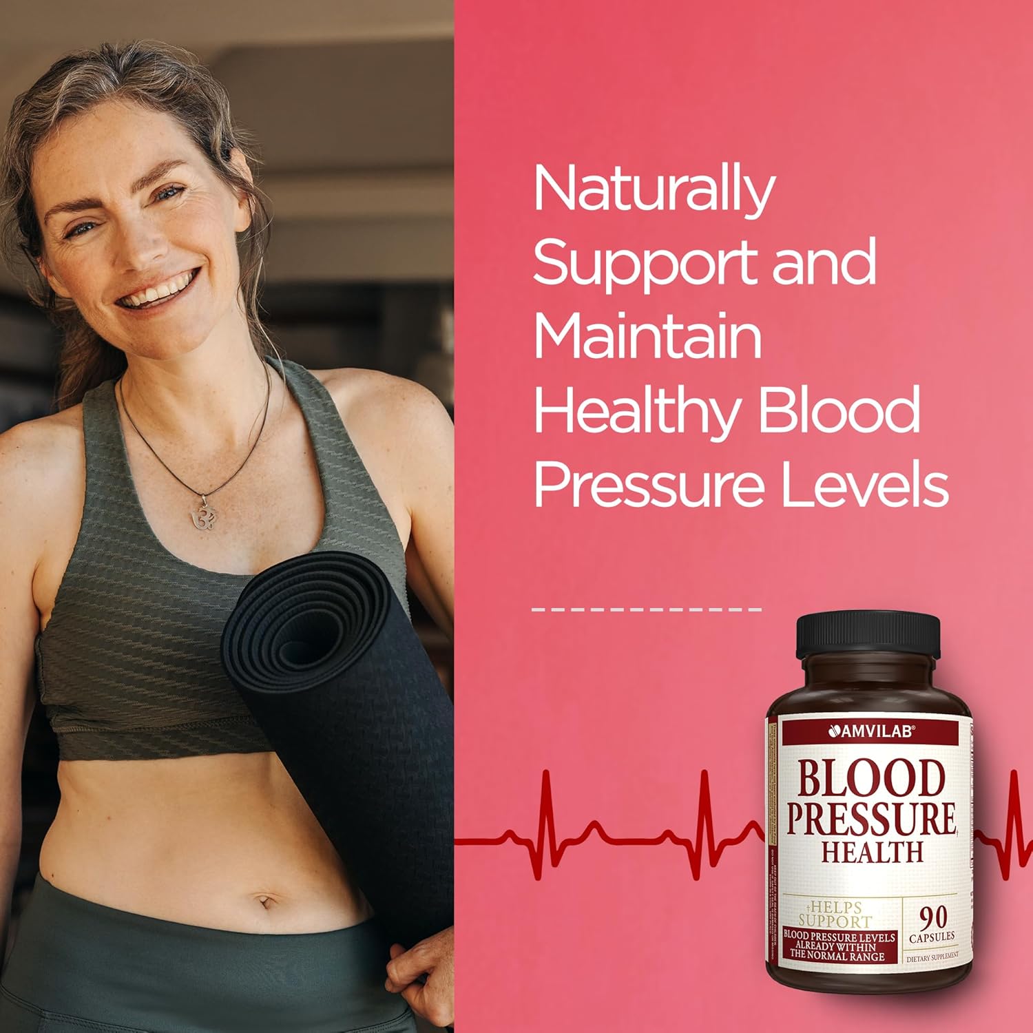 AMVILAB Blood Pressure Support Capsules - Promotes Healthy Heart, Cholesterol, and Cardiovascular Function - Non-GMO & Gluten Free Dietary Supplement - 90 Count