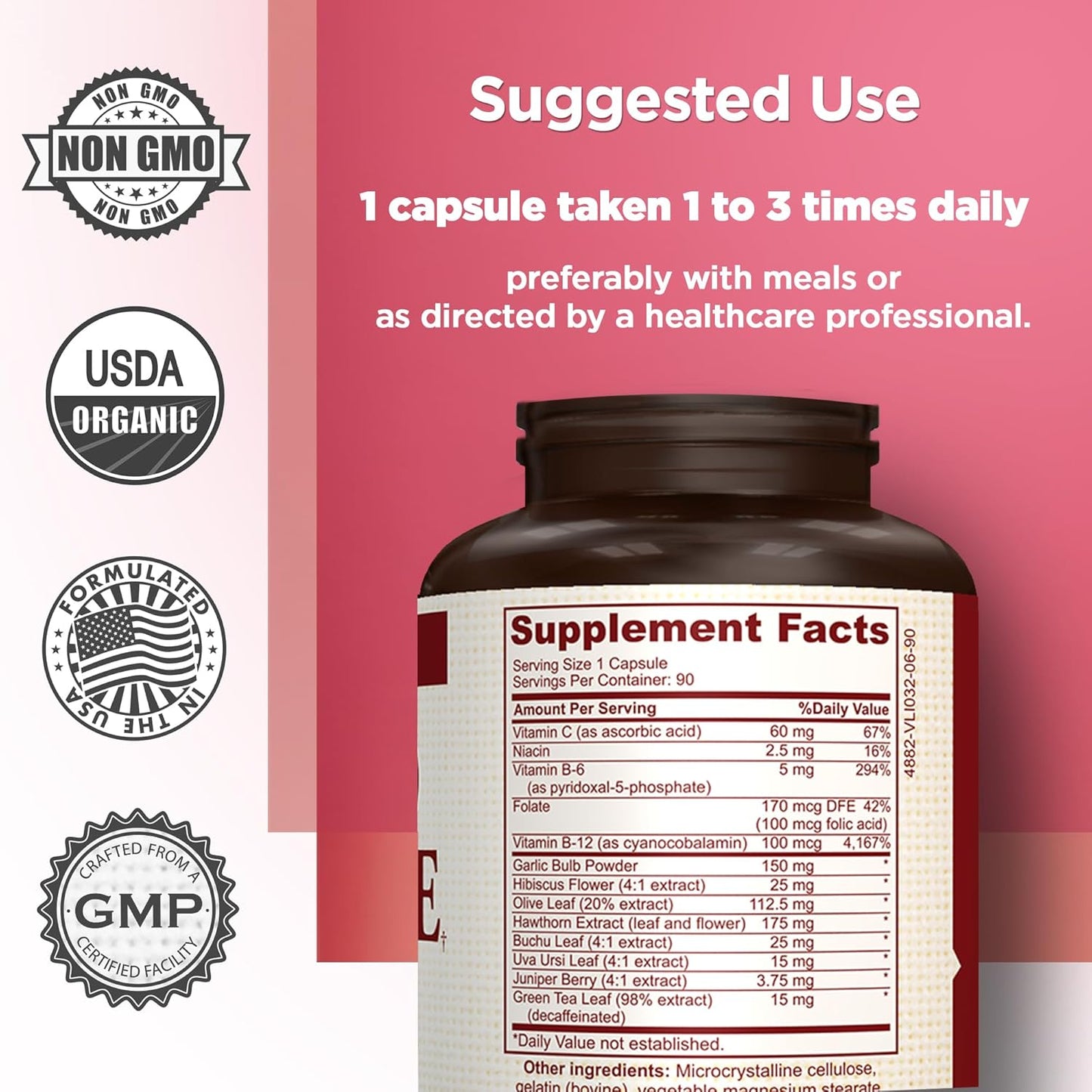 AMVILAB Blood Pressure Support Capsules - Promotes Healthy Heart, Cholesterol, and Cardiovascular Function - Non-GMO & Gluten Free Dietary Supplement - 90 Count