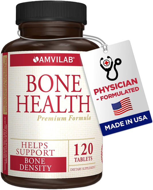 AMVILAB Bone Health Supplement with Calcium, Magnesium, and Vitamin D - 120 Count Bottle for Men & Women. Support Bone Density and Joint Health.