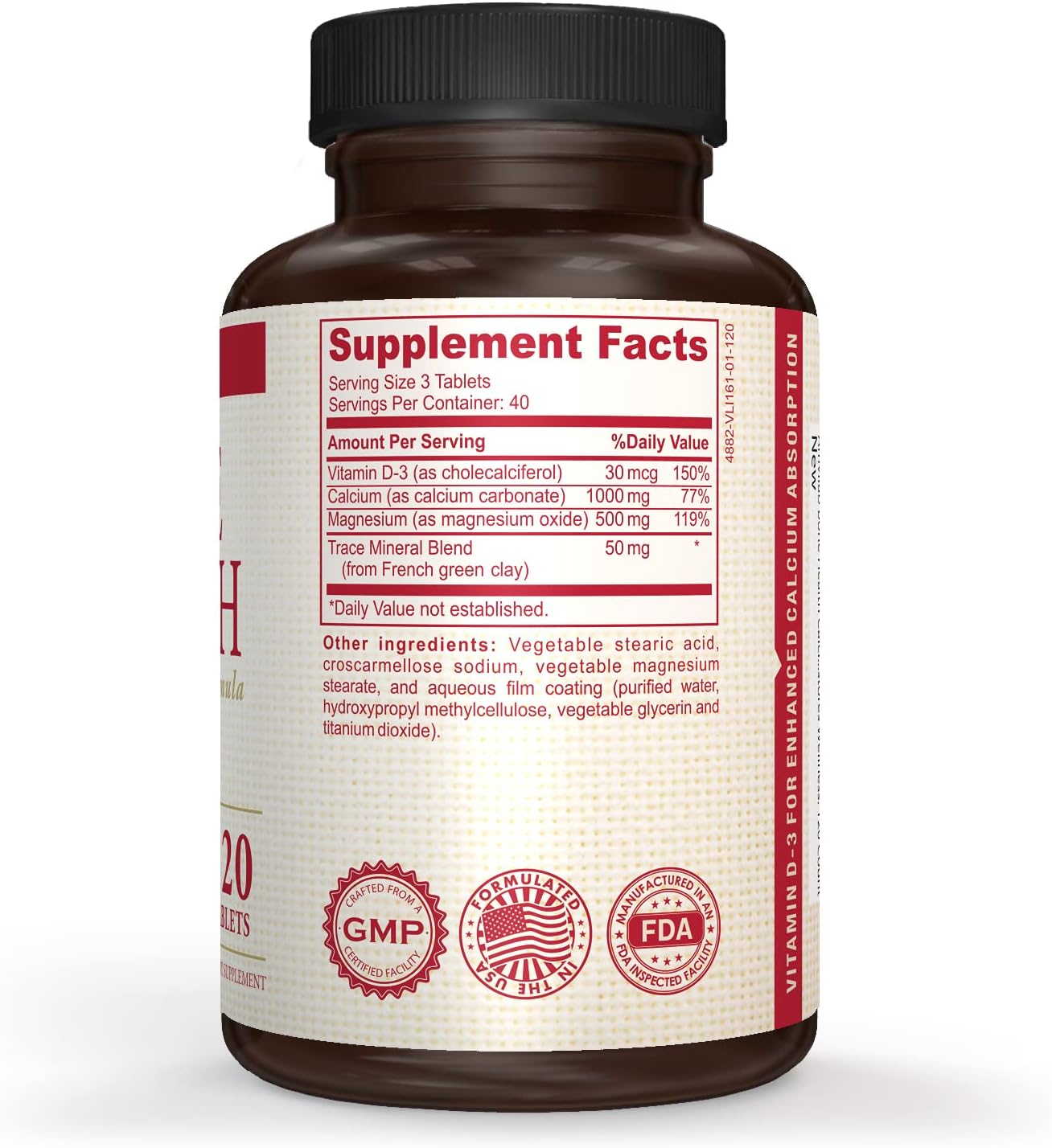 AMVILAB Bone Health Supplement with Calcium, Magnesium, and Vitamin D - 120 Count Bottle for Men & Women. Support Bone Density and Joint Health.