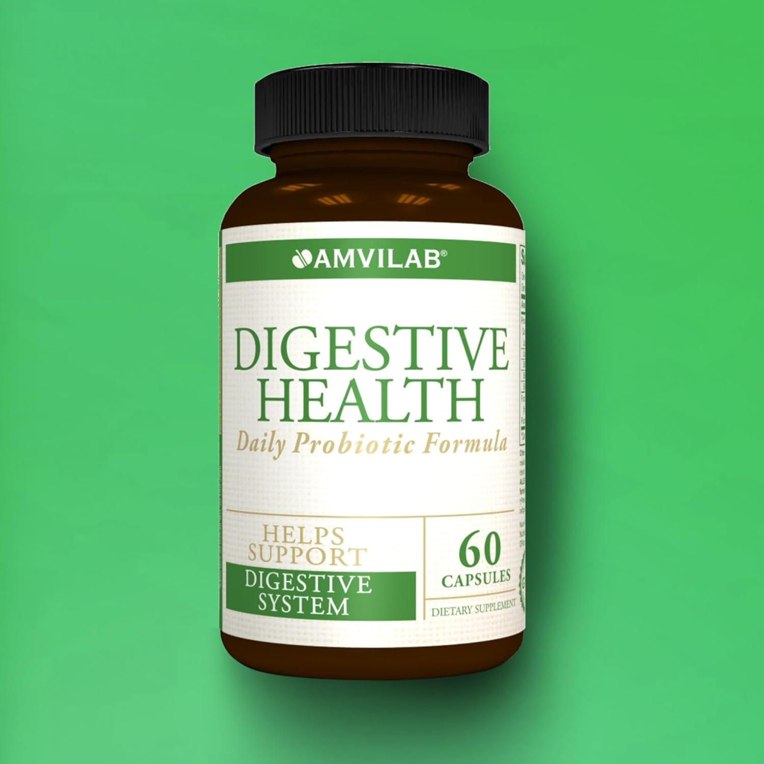 AMVILAB Daily Probiotic Supplement for Digestive Health - 7 Billion CFUs, 5 Essential Strains, Supports Intestinal and Immune Health - 60 Capsules
