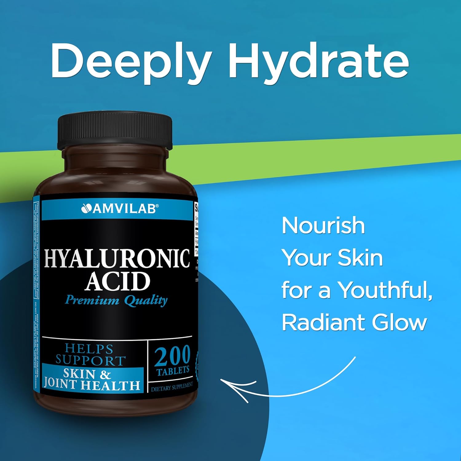 AMVILAB Hyaluronic Acid Tablets | 100 mg | Gluten Free & Non-GMO | 200 Supplement Capsules