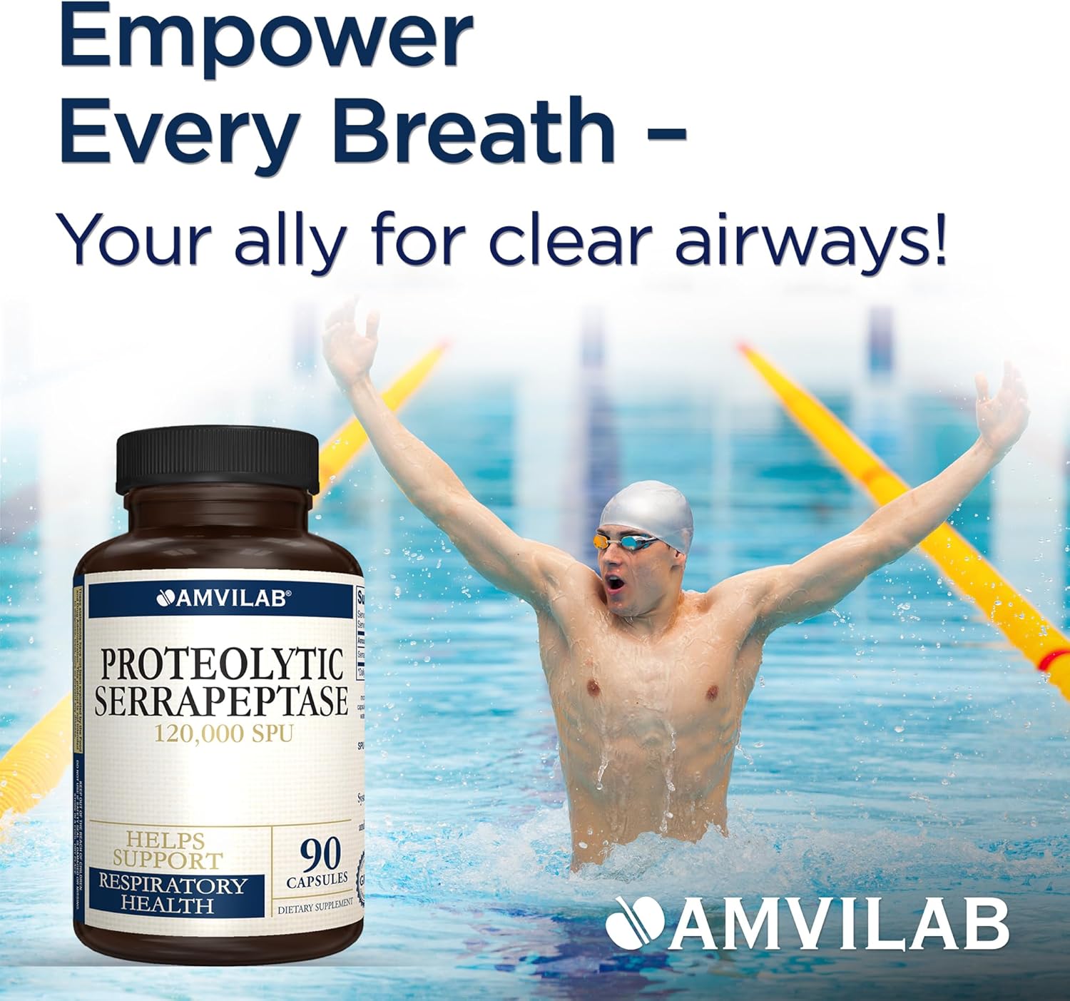 AMVILAB Proteolytic Serrapeptase Enzymes 120,000 SPU - Supports Circulation, Digestion, Respiratory & Sinus Health - Immune Support - Recovery Boost - 90 Capsules