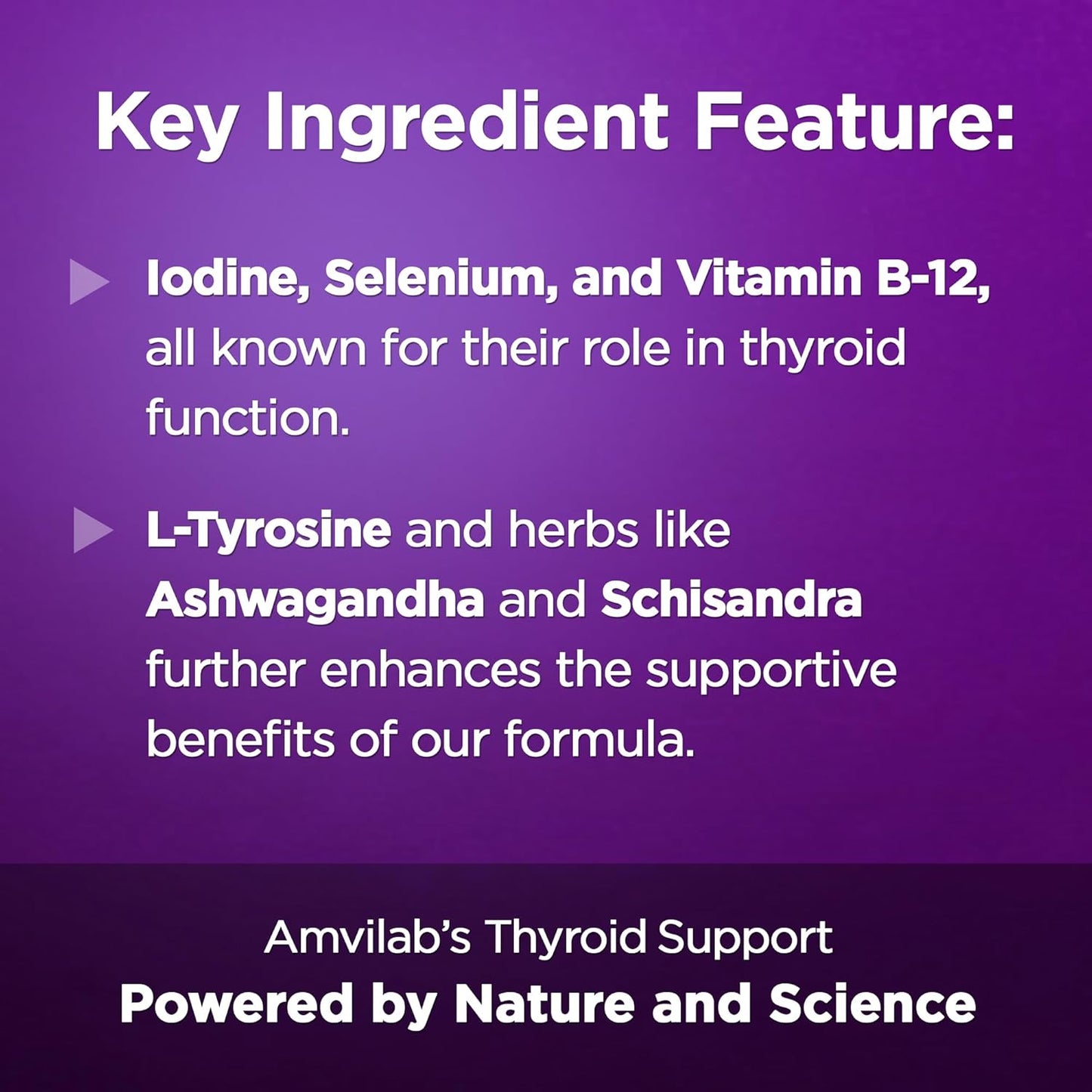 AMVILAB Thyroid Support Capsules with Iodine, Vitamin B12 & More Essential Ingredients for Metabolism, Energy & Cognitive Health - 60 Count
