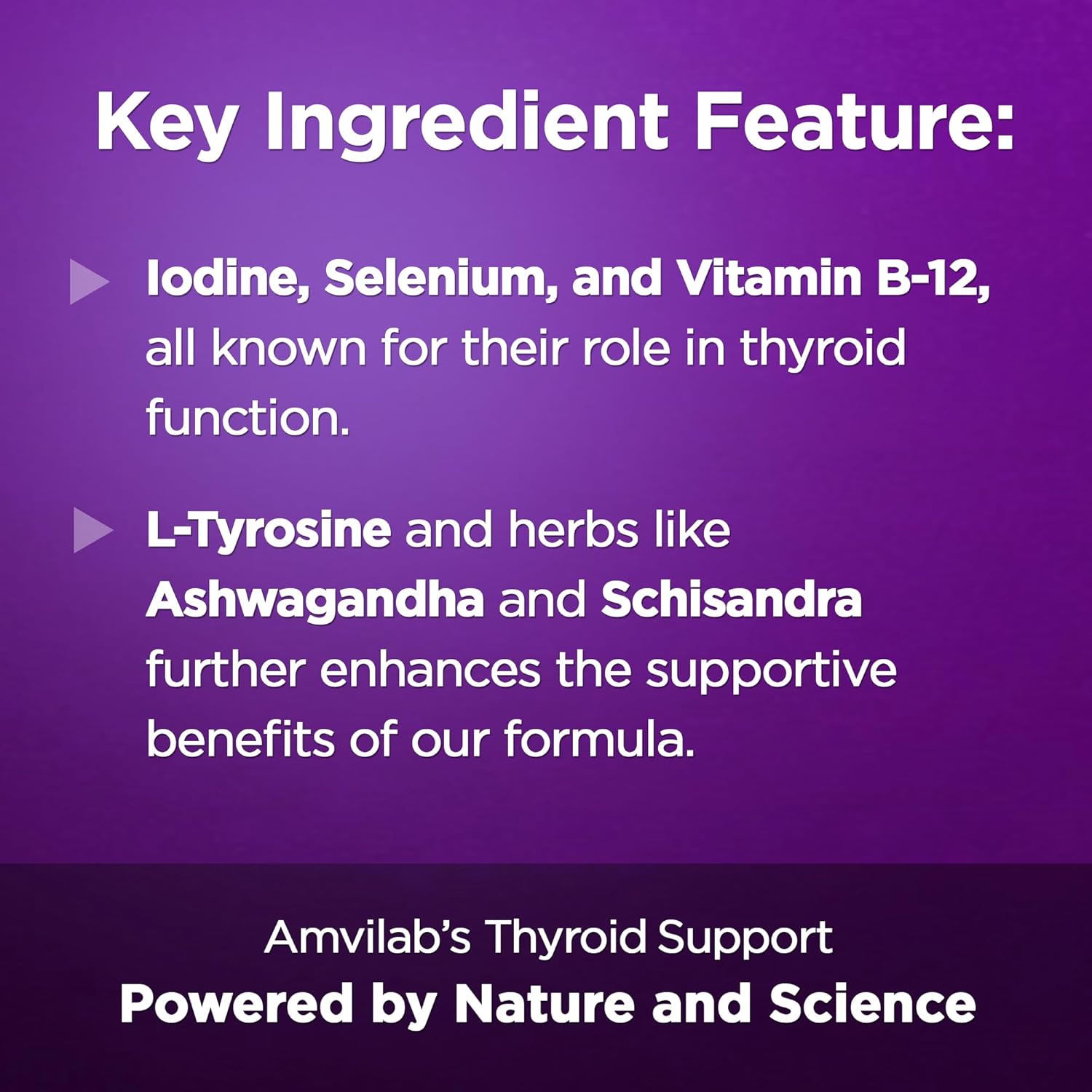 AMVILAB Thyroid Support Capsules with Iodine, Vitamin B12 & More Essential Ingredients for Metabolism, Energy & Cognitive Health - 60 Count