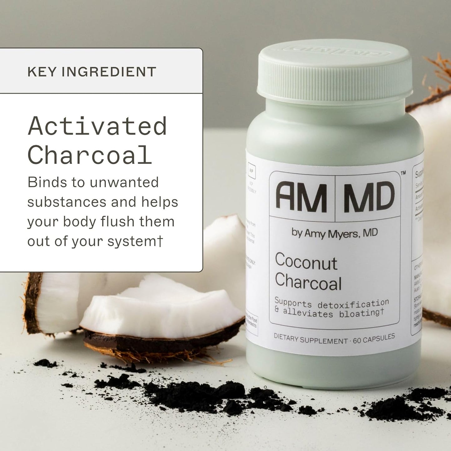 Amy Myers MD Coconut Charcoal Capsules - Natural Gas Relief & Toxin Support Supplement (60 Capsules)