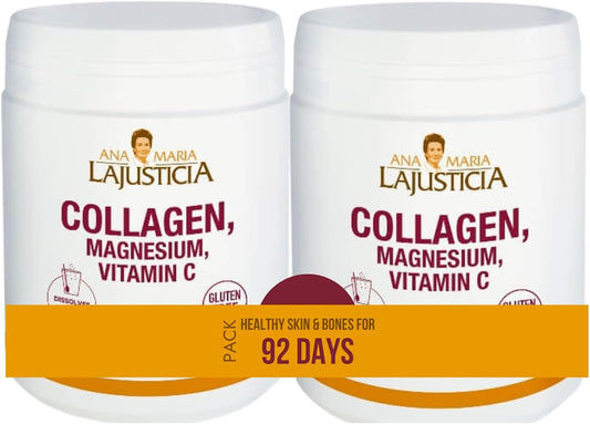 Ana María Lajusticia Collagen Powder 2 Pack - Hydrolyzed Collagen with Magnesium & Vitamin C for Skin, Nails, Hair & Ligaments - Natural Energy & Strawberry Flavor - 350g
