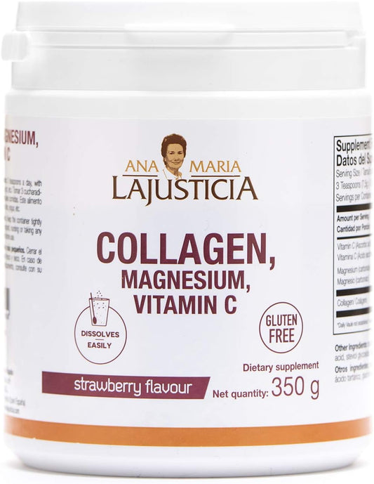Ana María Lajusticia Collagen Powder with Magnesium and Vitamin C - Strawberry Flavour 350g | Promotes Healthy Skin, Hair, Nails, and Ligaments | Natural Energy Boost