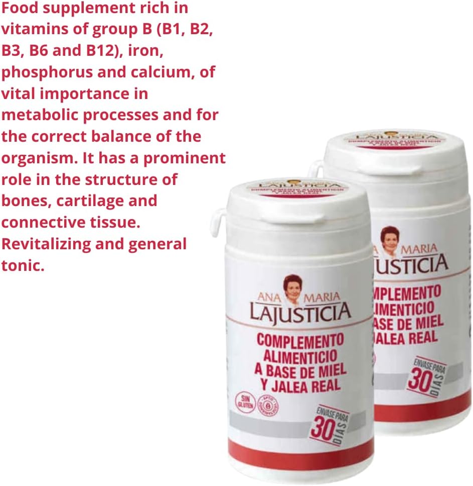 Ana Maria Lajusticia Royal Jelly with Honey 135g Supplement - Dairy & Gluten Free, Vegetarian Friendly for Vascular Health
