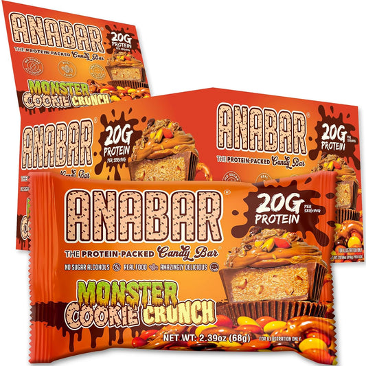Anabar Protein Bar - High-Protein Candy Bar Without Sugar Alcohol - Milk Chocolate Monster Cookie Crunch Flavor (12 Bars)