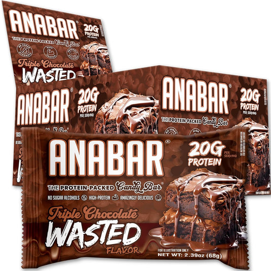 Anabar Triple Chocolate Wasted Protein Bar - High Protein, Delicious, No Sugar Alcohols (12 Bars)
