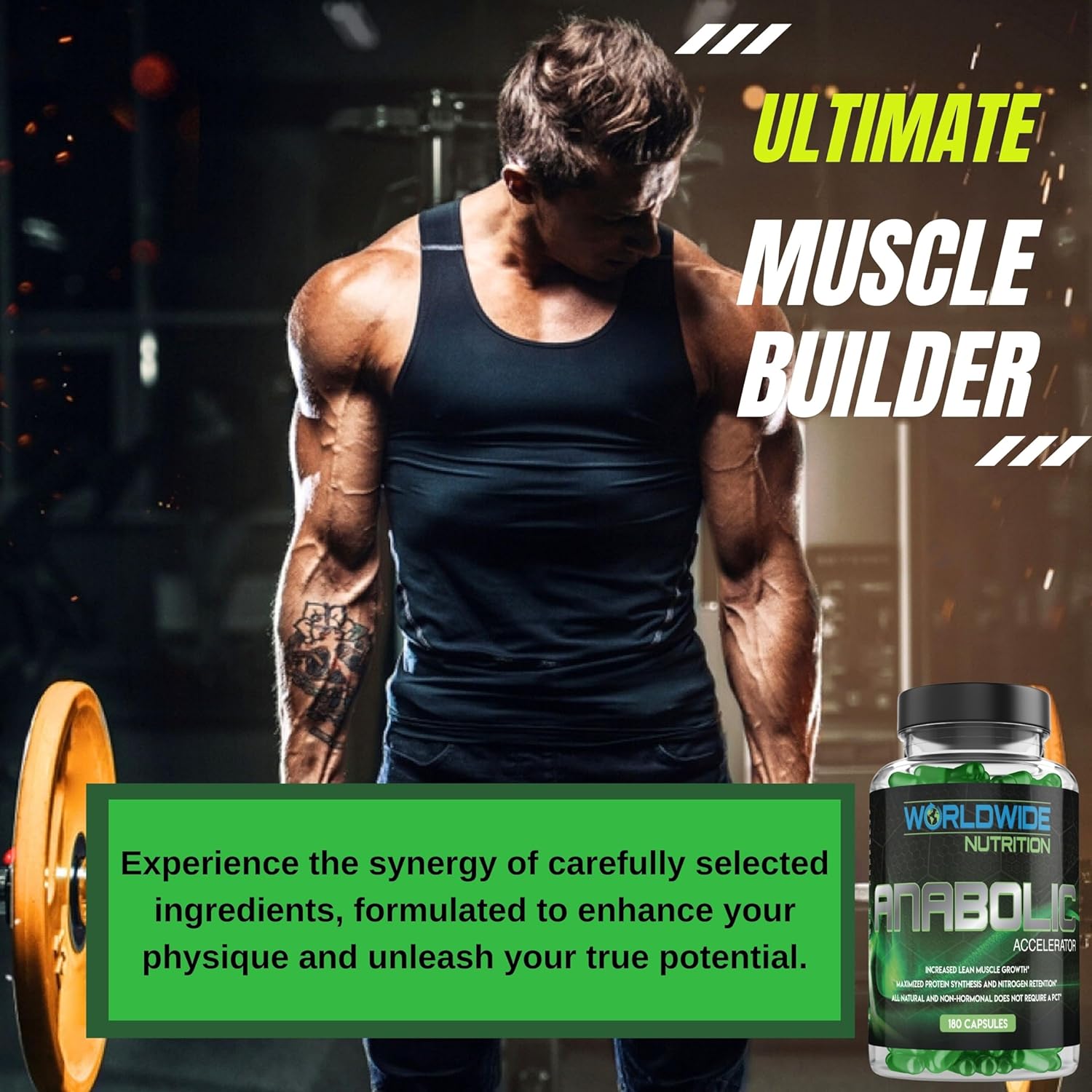 Anabolic Accelerator Vitamin Supplement for Men - Boost Growth, Strength & Energy - Muscle Builder & Cortisol Blocker - 180 Count