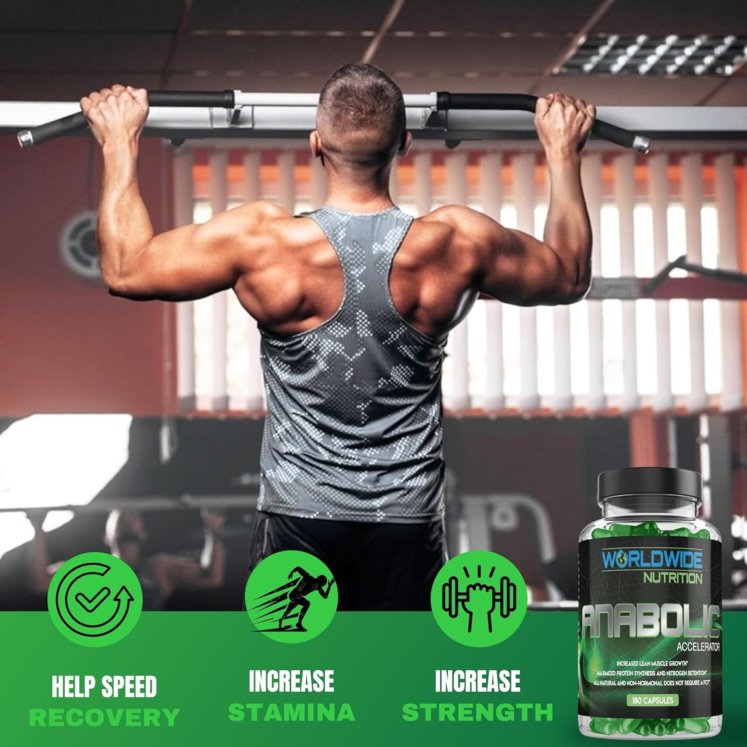Anabolic Accelerator Vitamin Supplement for Men - Boost Growth, Strength & Energy - Muscle Builder & Cortisol Blocker - 180 Count