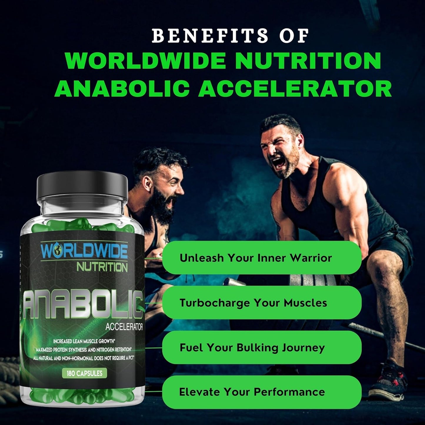 Anabolic Accelerator Vitamin Supplement for Men - Boost Growth, Strength & Energy - Muscle Builder & Cortisol Blocker - 180 Count