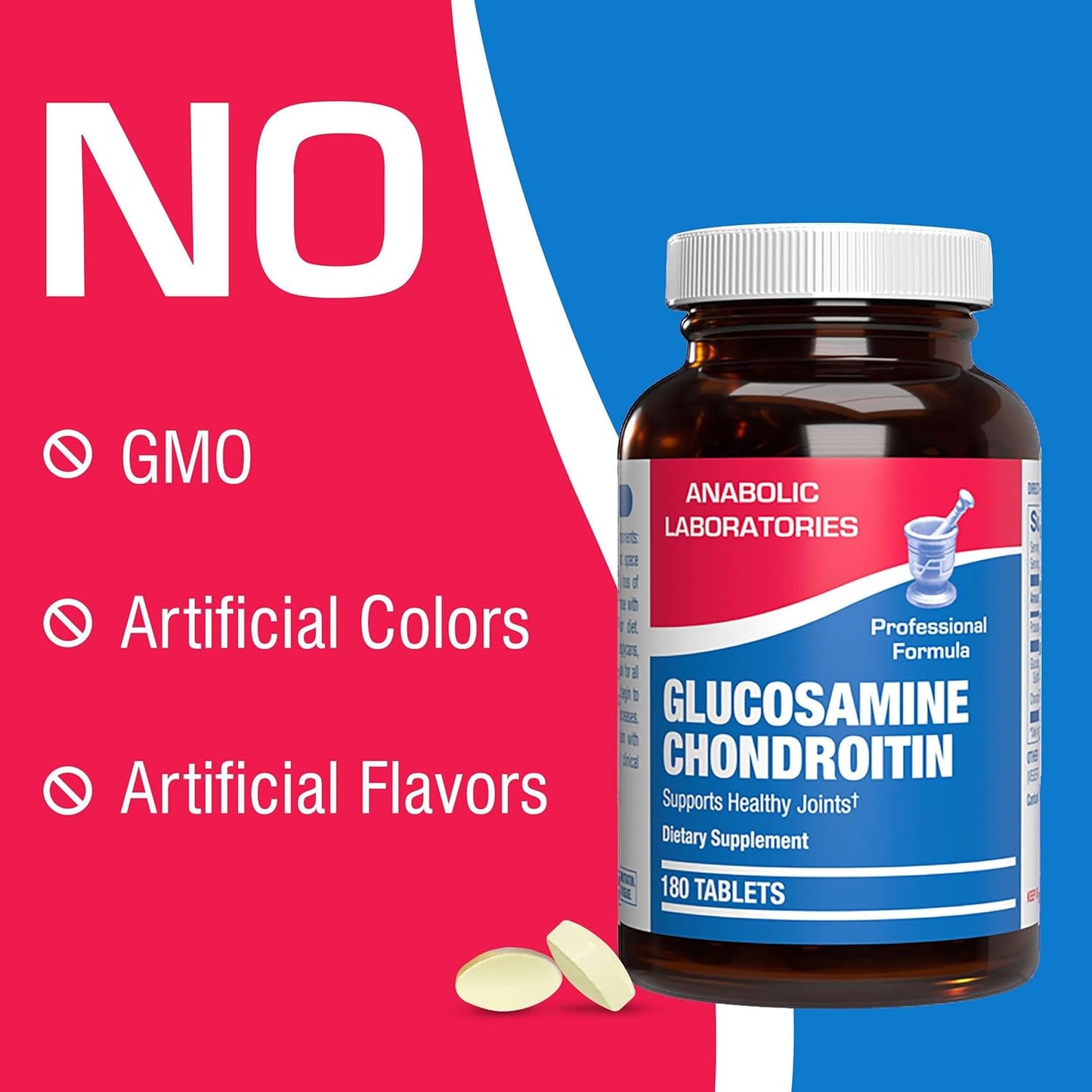 Anabolic Laboratories Glucosamine Chondroitin Tablets - 90 Supplements for Joint Health - 500mg Glucosamine Sulfate, 40mg Chondroitin Sulfate