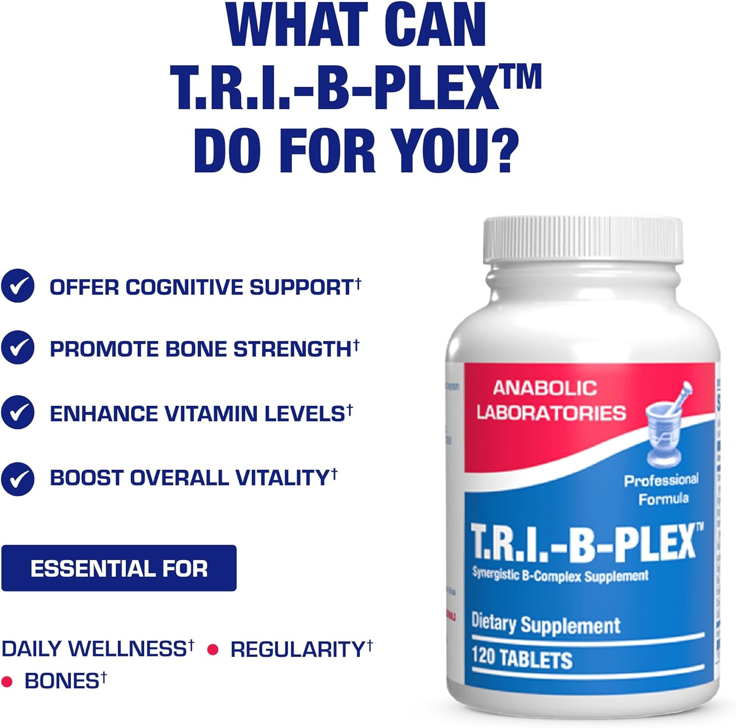 Anabolic Laboratories Time Release Super Vitamin B Complex - 60 Tablets for Heart, Brain, Eyes, Digestion, Nervous System, and Energy Levels - Complete B Complex Vitamins for Men and Women - T.R.I. B Plex Multivitamin