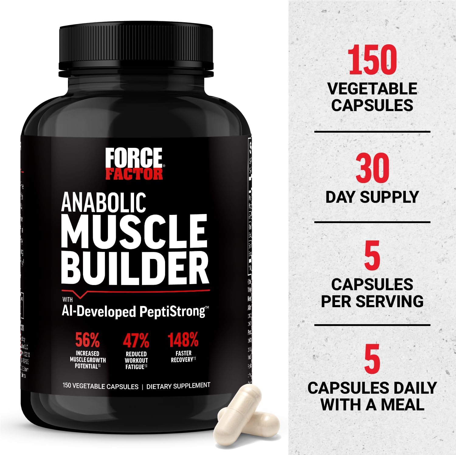 Anabolic Muscle Builder Supplements for Men, Supports Muscle, Strength, Recovery - 150 Capsules