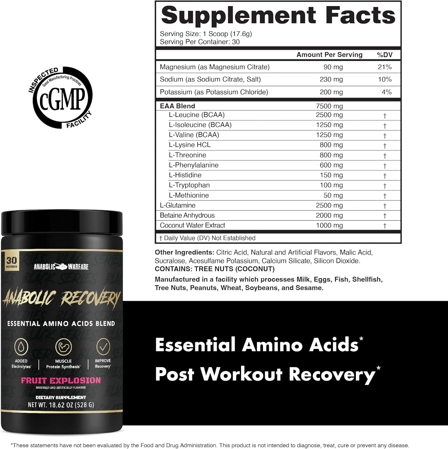 Anabolic Warfare Essential Amino Acid Blend for Post-Workout Recovery and Muscle Building - Fruit Explosion Flavor, 30 Servings