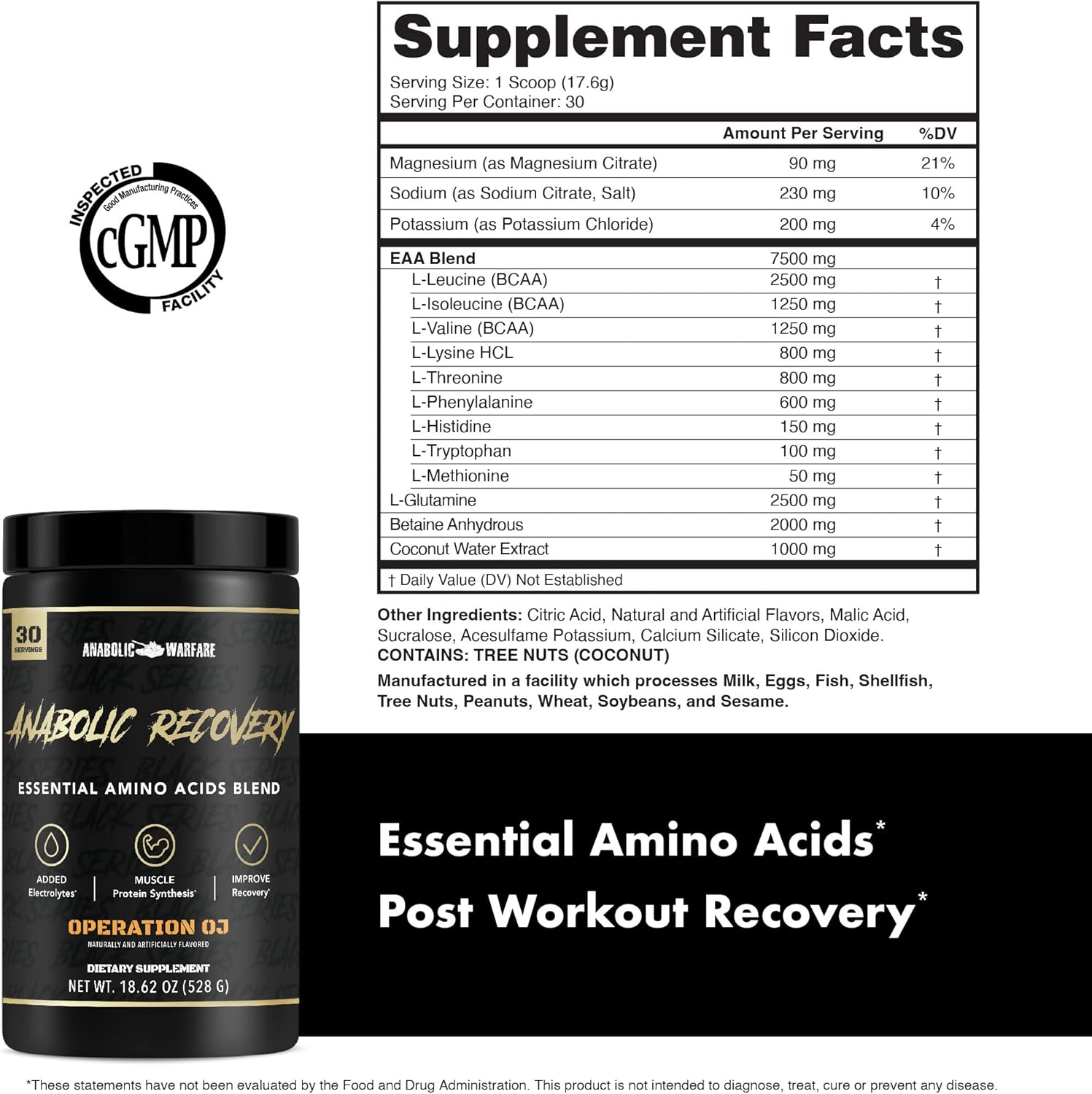 Anabolic Warfare Essential Amino Acid Blend for Post-Workout Recovery - Build Muscle & Hydrate with Premium Formula (Operation OJ, 30 Servings)