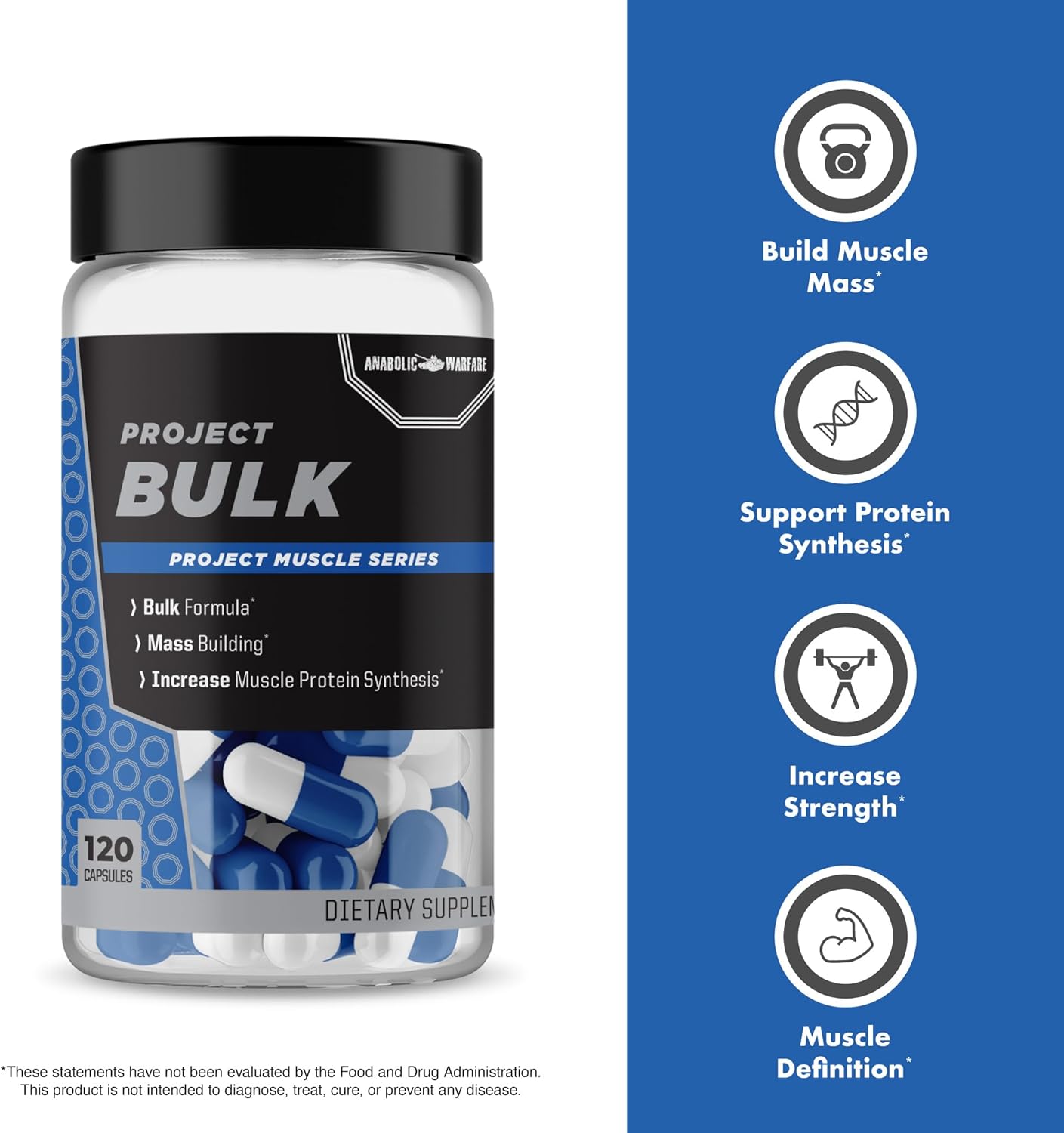 Anabolic Warfare Project Bulk: Mass Building Formula for Protein Synthesis, Strength, and Muscle Definition with Botanical Ingredients