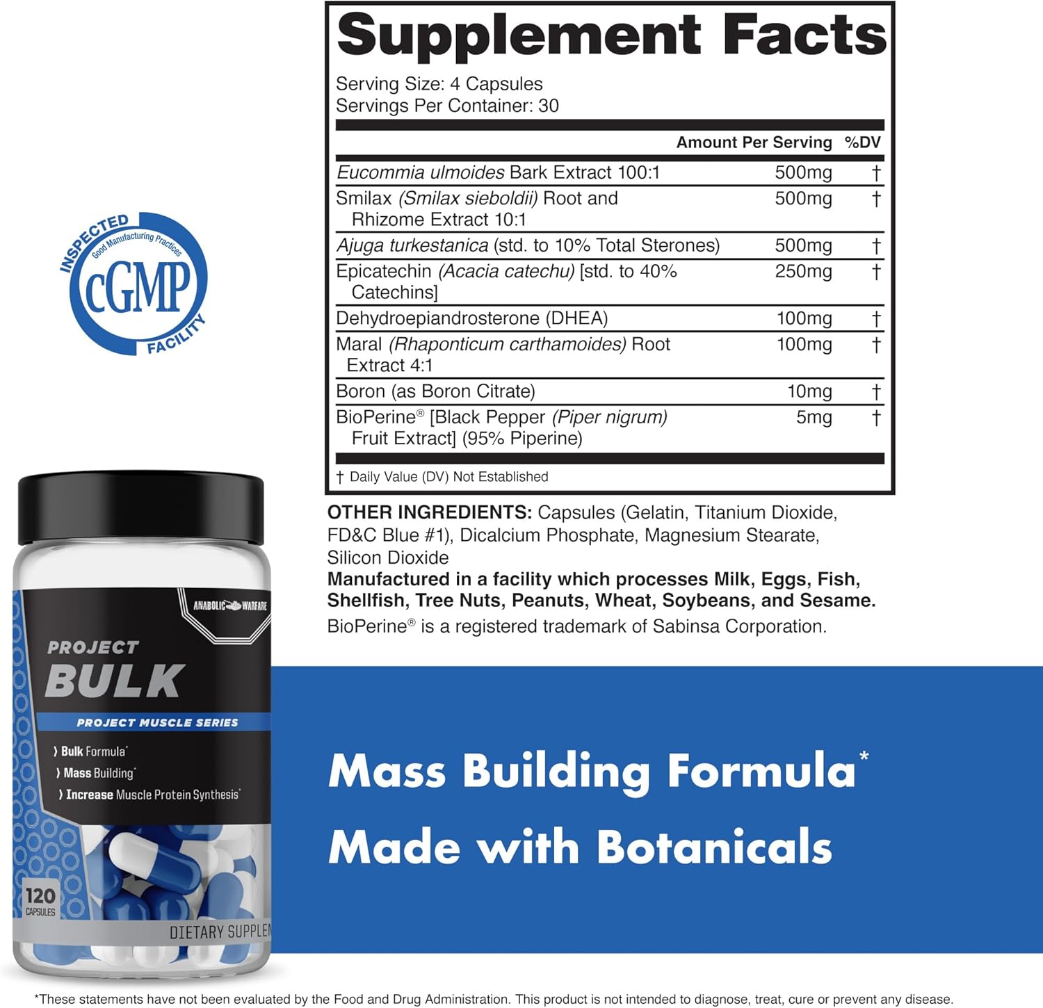 Anabolic Warfare Project Bulk: Mass Building Formula for Protein Synthesis, Strength, and Muscle Definition with Botanical Ingredients