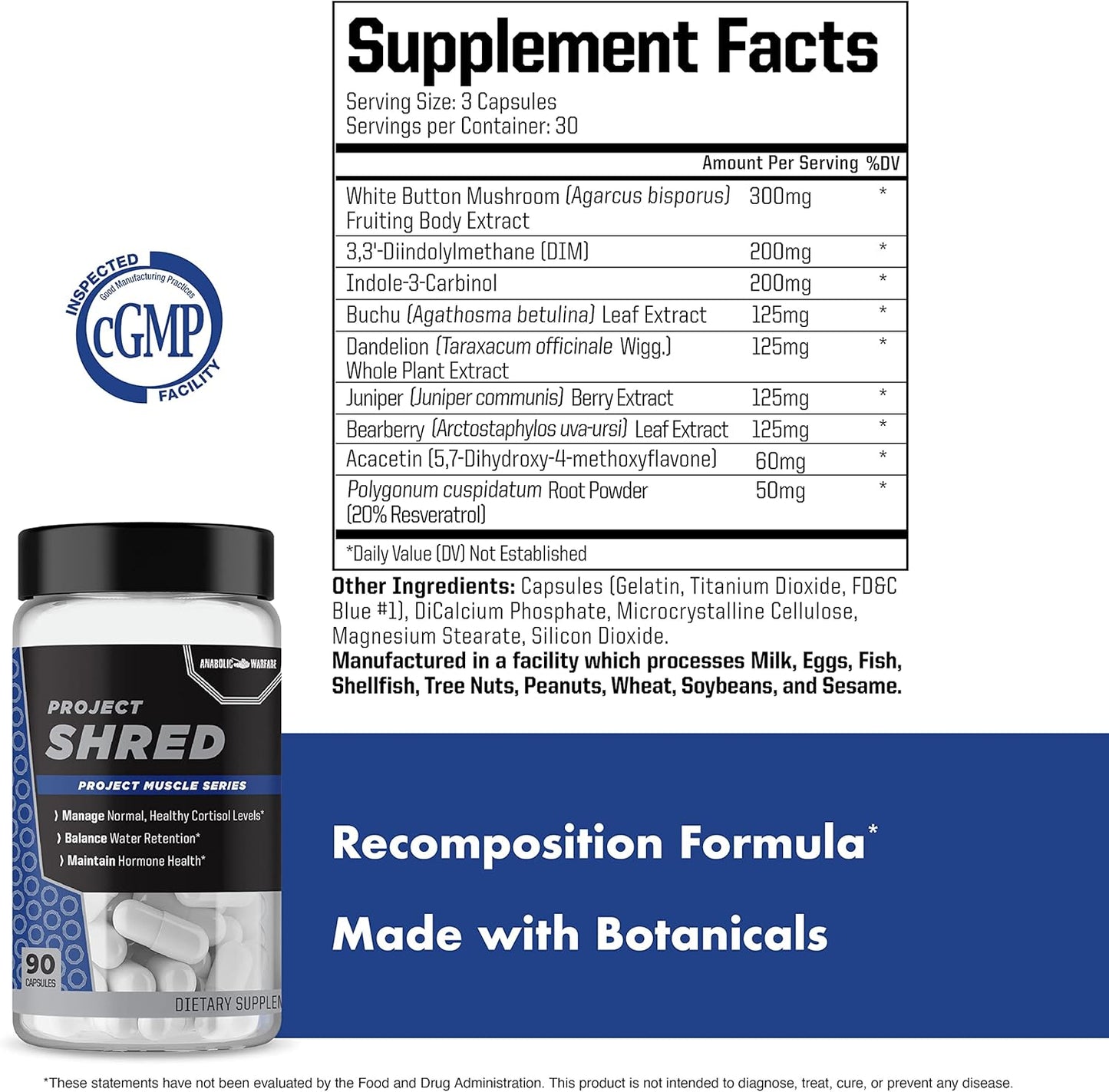 Anabolic Warfare Project Shred Supplement - Control Cortisol & Water Retention, Body Recomposition Formula with Botanicals