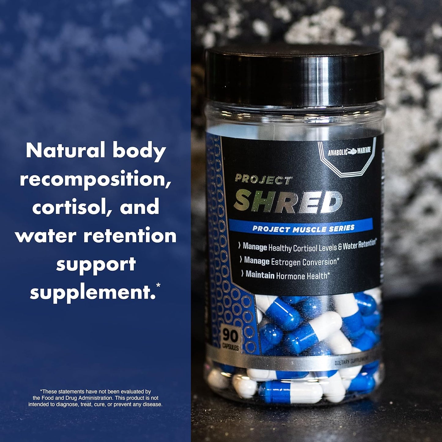 Anabolic Warfare Project Shred Supplement - Control Cortisol & Water Retention, Body Recomposition Formula with Botanicals