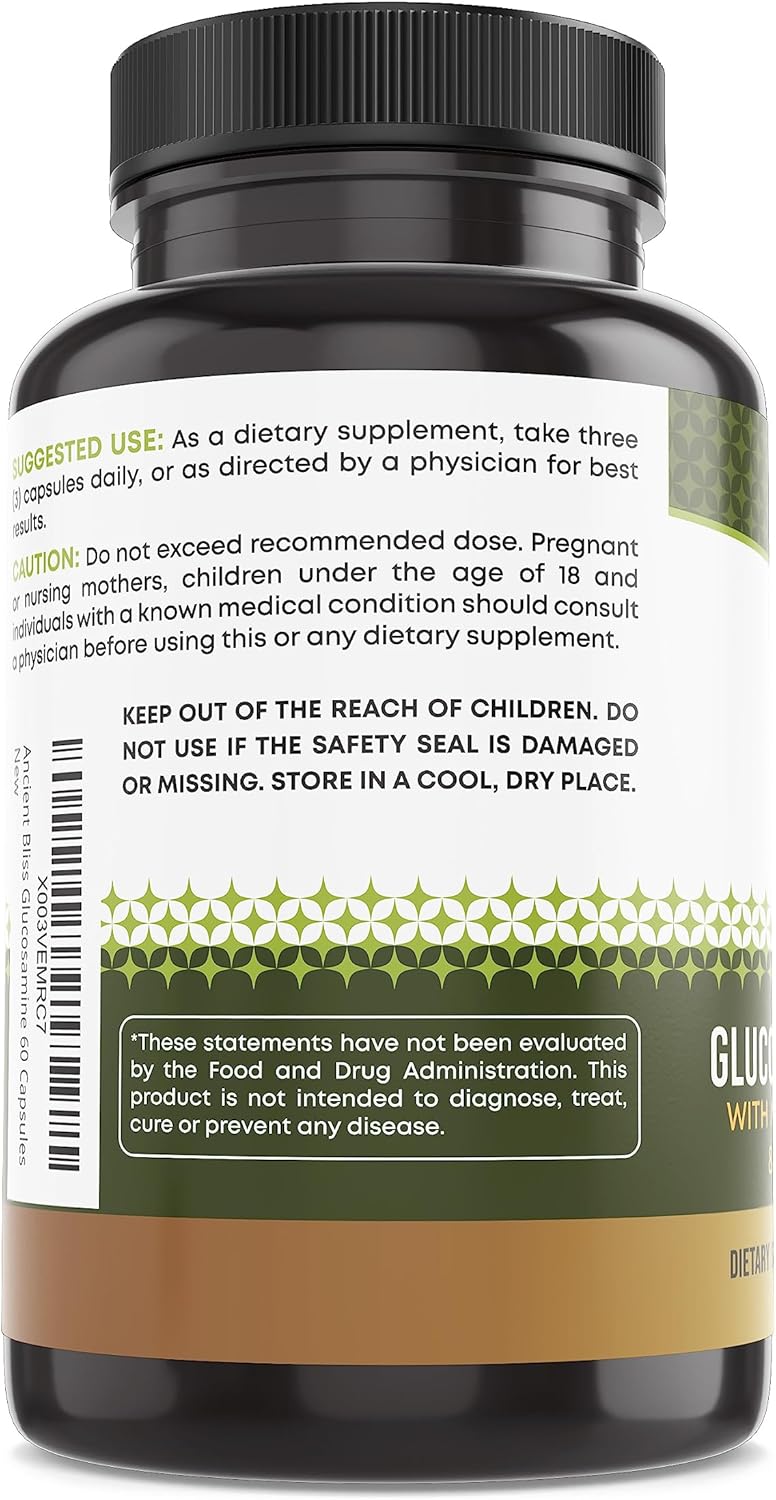 Ancient Bliss Joint Support Supplement with Glucosamine, Chondroitin, MSM for Men & Women - 90 Capsules