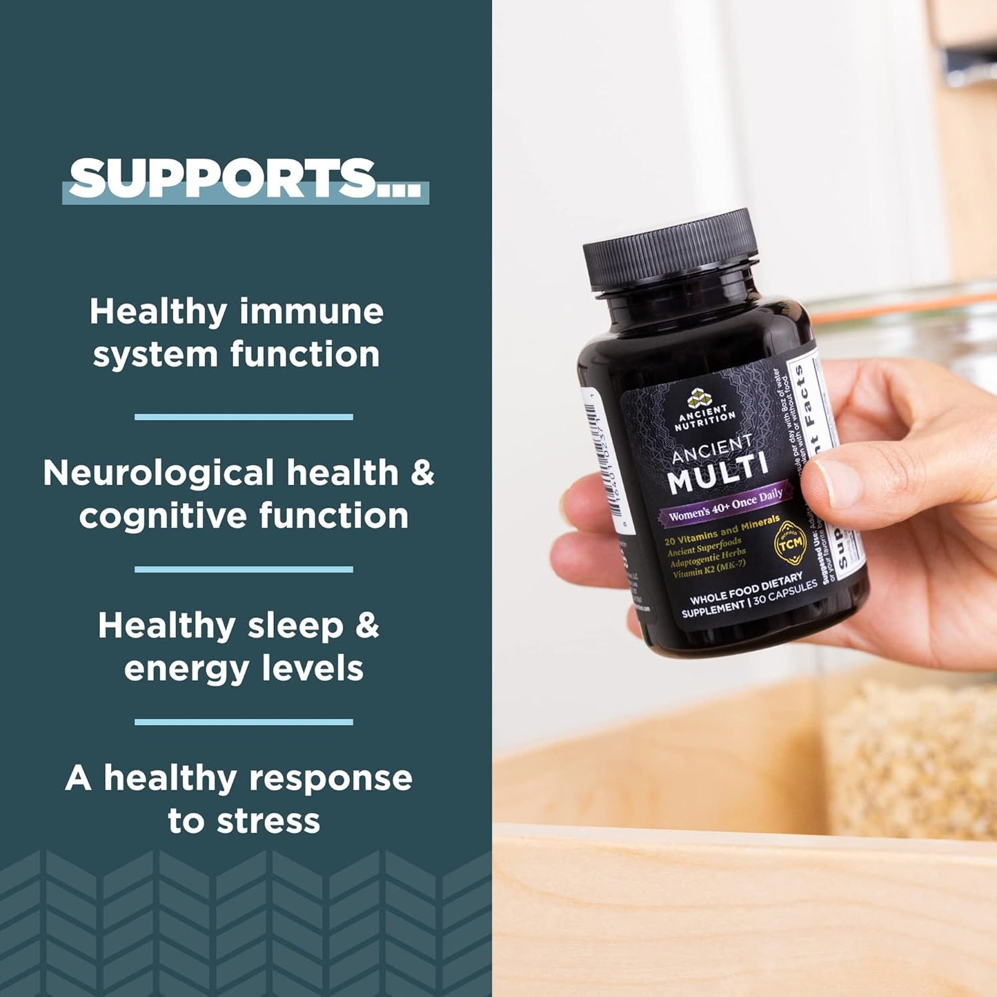 Ancient Multi Women's 40+ Once Daily Vitamin with Vitamin B, C, K2, Folate, Iron - Supports Bone Health - 30ct