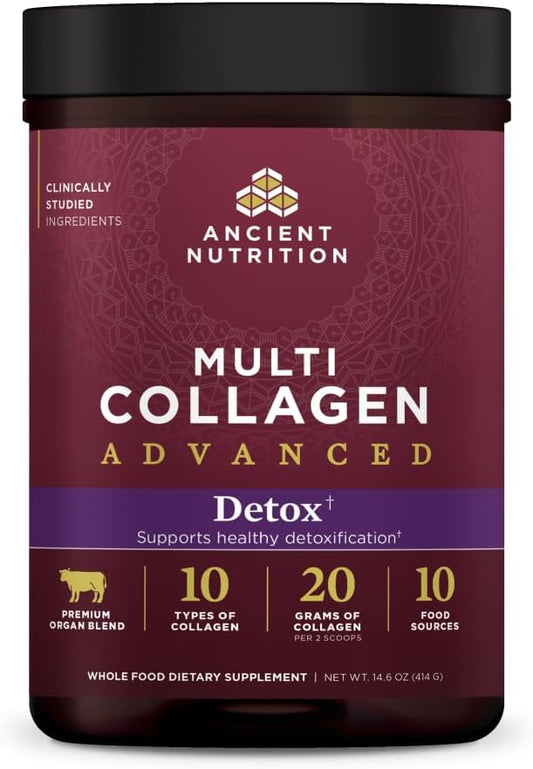 Ancient Nutrition Advanced Collagen Powder Protein Detox with Probiotics, Vitamin C - Unflavored, Hydrolyzed Peptides for Healthy Detox and Gut Support - 36 Servings