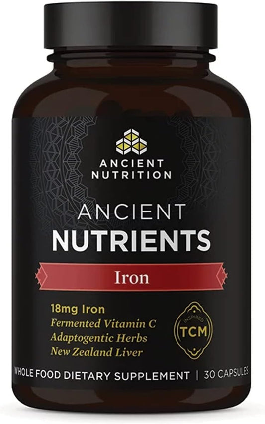 Ancient Nutrition Ancient Nutrients Iron Capsules - 18mg Iron, Adaptogenic Herbs, Enzyme Activated, Paleo & Keto Friendly