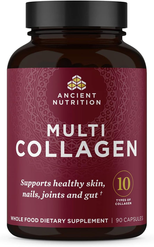 Ancient Nutrition Collagen Peptides Pills with Types I, II, III, V & X - Supports Healthy Skin, Nails, Gut, and Joints - 90 Capsules