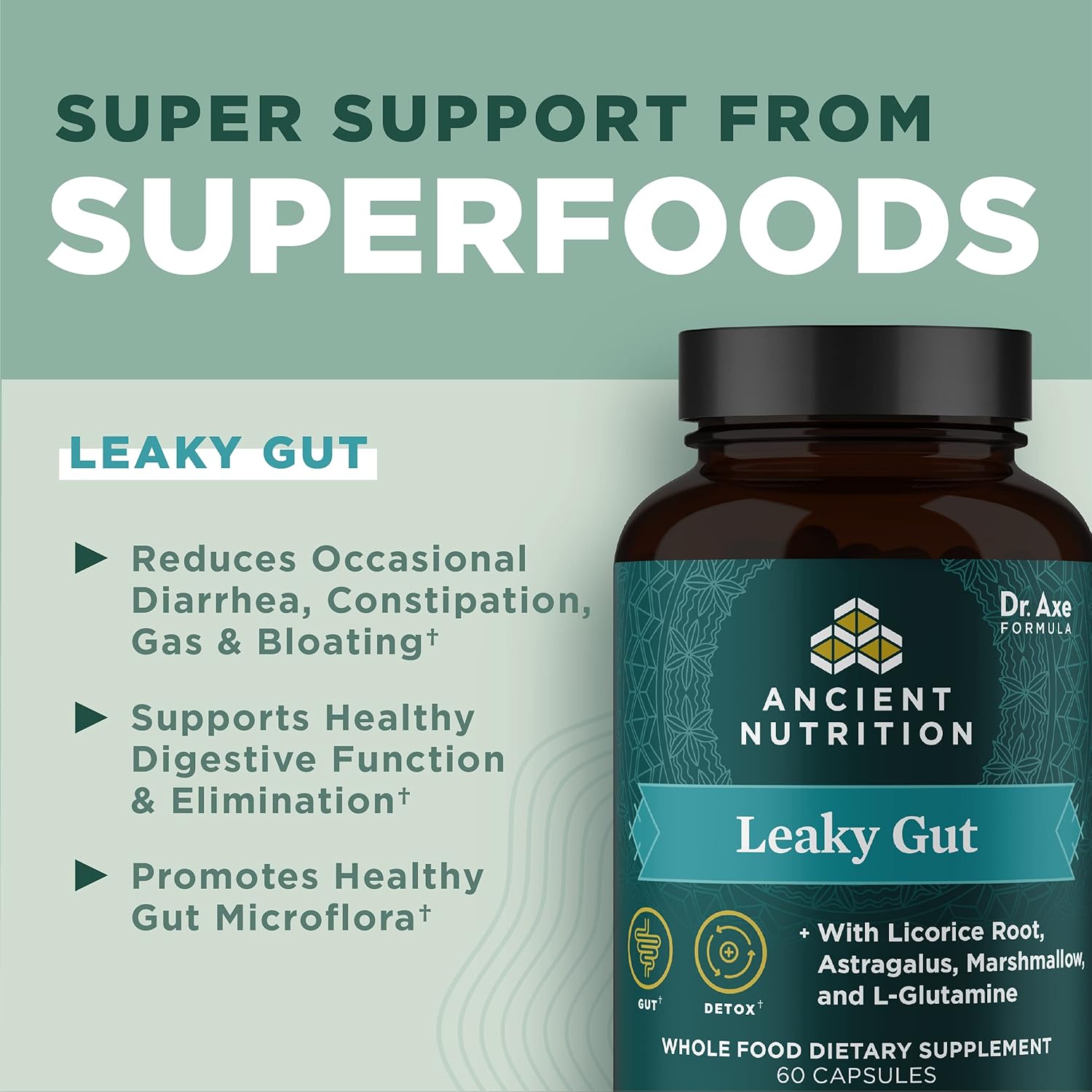 Ancient Nutrition Leaky Gut Capsules 60 Count with Digestive Enzymes 90 Count for Gut Health Support