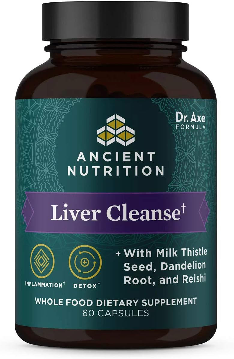 Ancient Nutrition Liver Detox Supplement with Milk Thistle, Dandelion Root & Reishi - 1300mg, 60 Count - Gluten Free Liver Cleanse Support