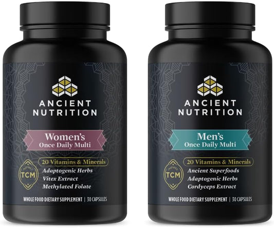Ancient Nutrition Men's & Women's Multivitamin Once Daily Capsules, 30 Count Each