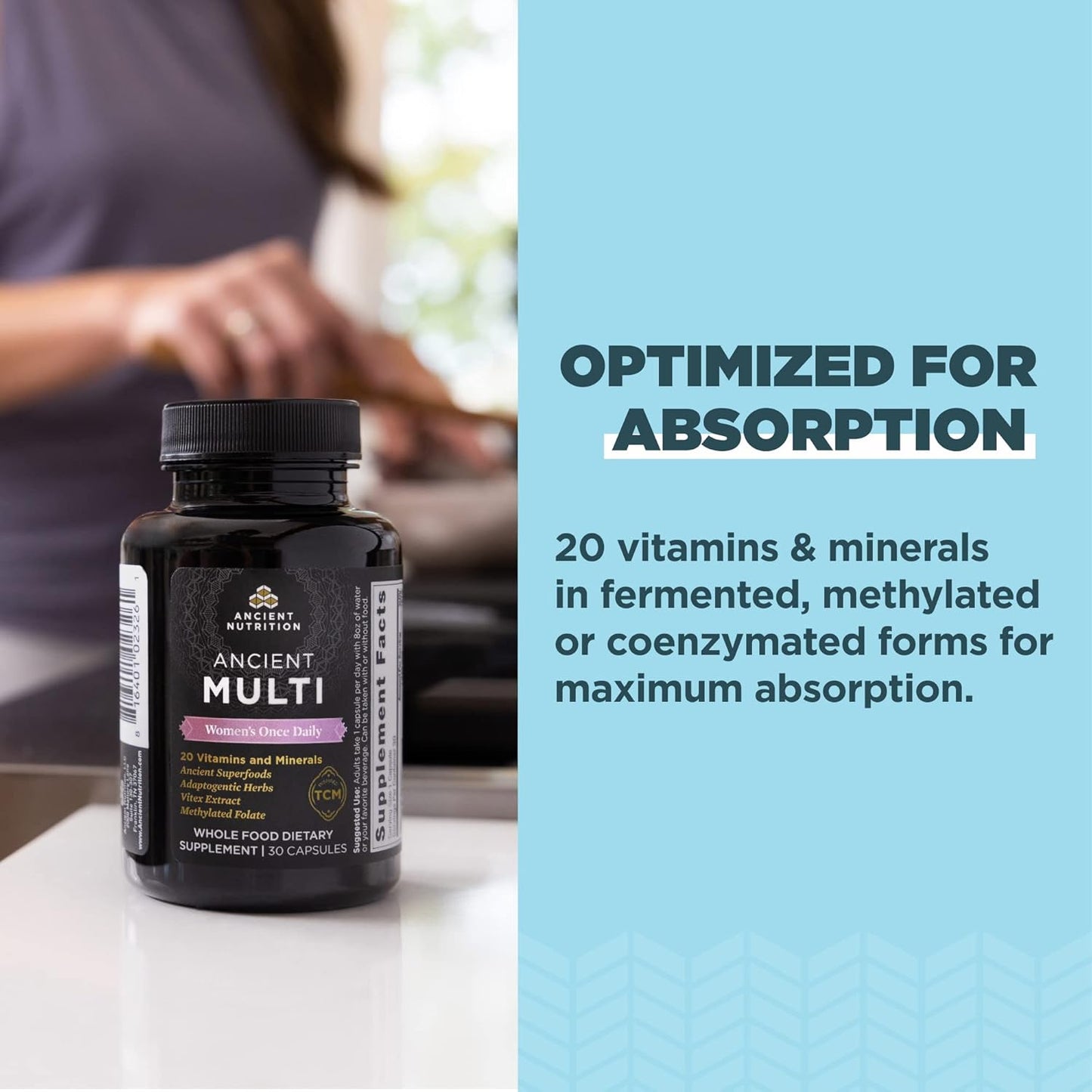 Ancient Nutrition Men's & Women's Multivitamin Once Daily Capsules, 30 Count Each
