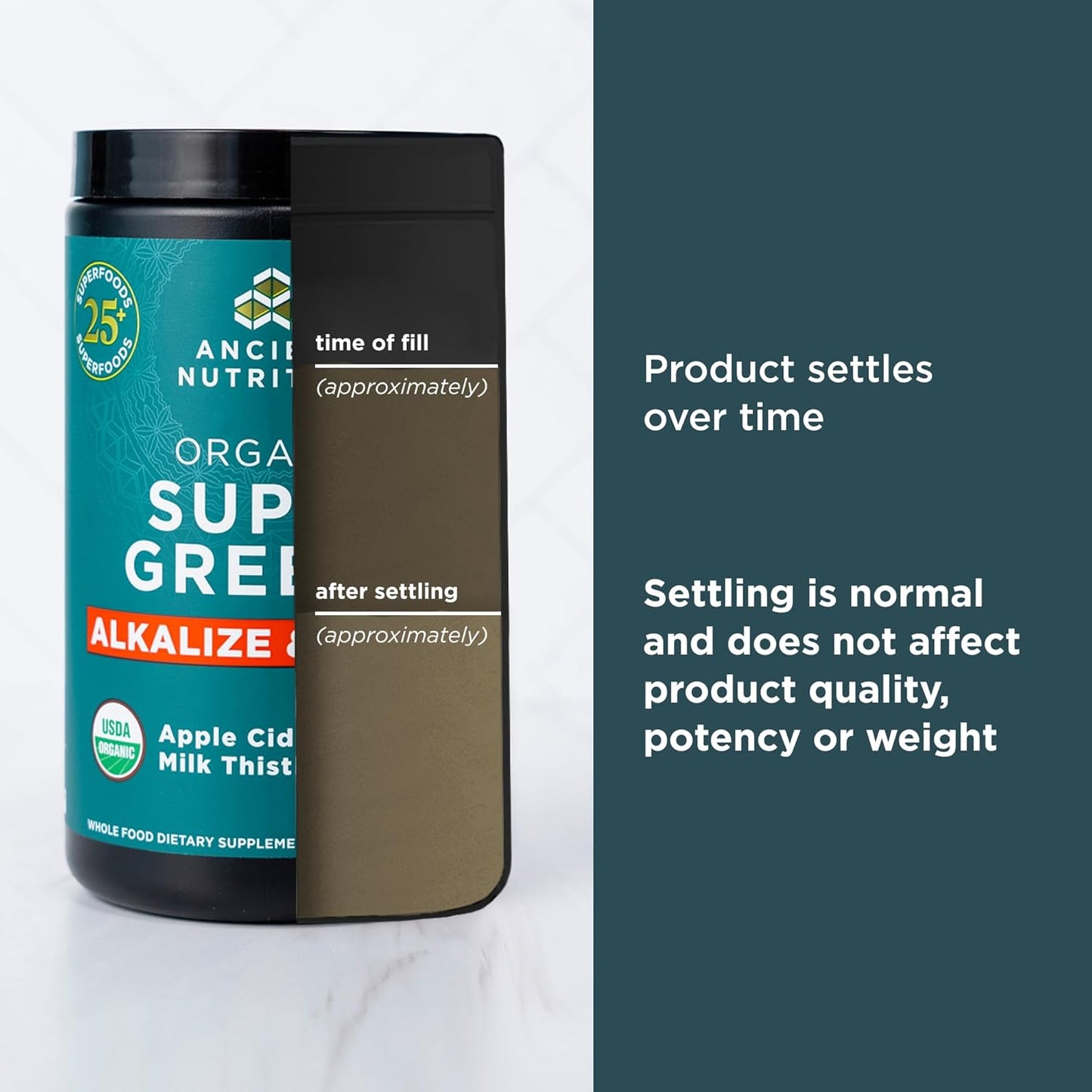 Ancient Nutrition Supergreens Alkalize & Detox Powder - Organic Superfood for Digestive & Energy Support, 25 Servings