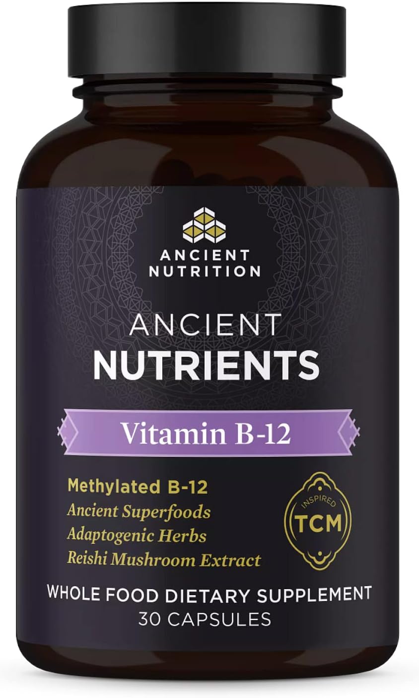 Ancient Nutrition Vitamin B12 Supplement with Adaptogenic Herbs, Enzyme Activated for Energy & Nervous System Support - Paleo & Keto Friendly, 30 Capsules