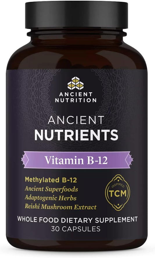 Ancient Nutrition Vitamin B12 Supplement with Adaptogenic Herbs, Enzyme Activated for Energy & Nervous System Support - Paleo & Keto Friendly, 30 Capsules